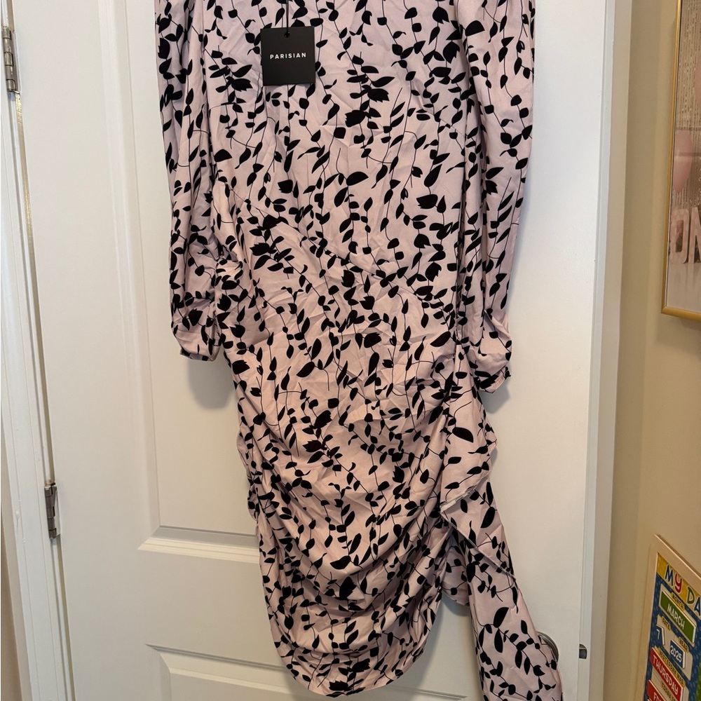 Pink and Black Leaf Print Dress